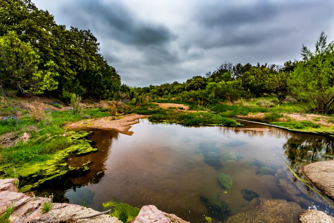 A Rocky Texas Creek on Cloudy Da