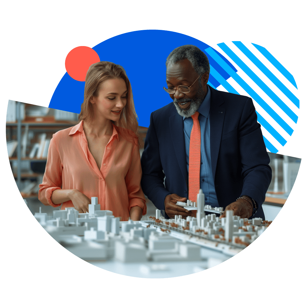 Two employees collaborating on an architecture project