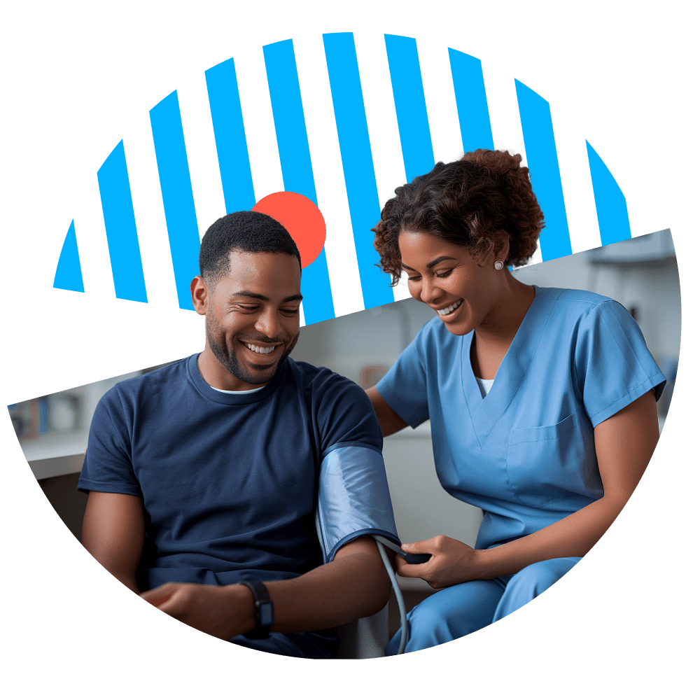 Man having blood pressure taken by nurse