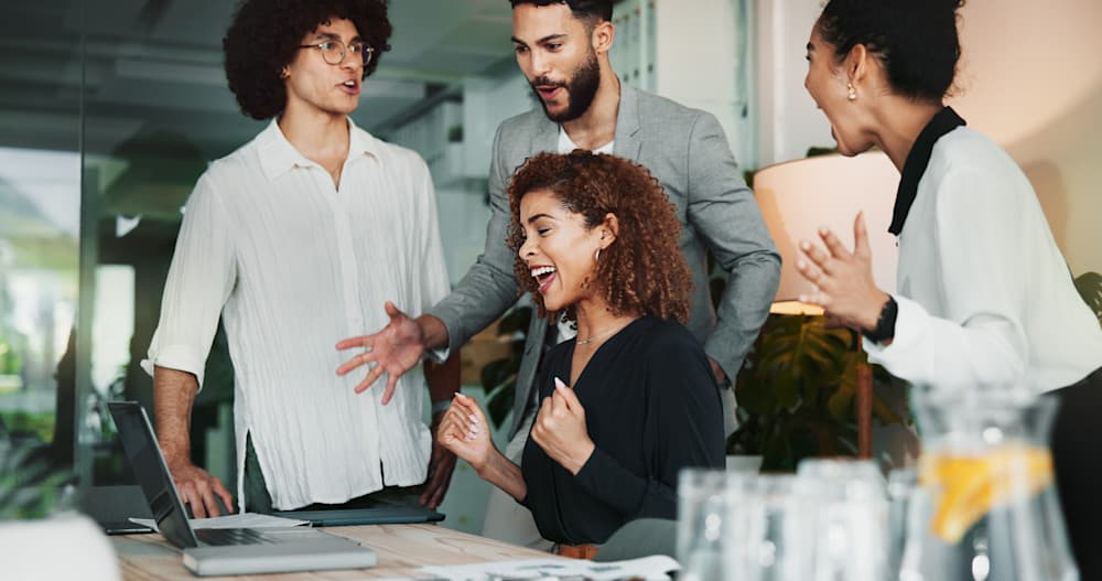 group and business people celebrate success