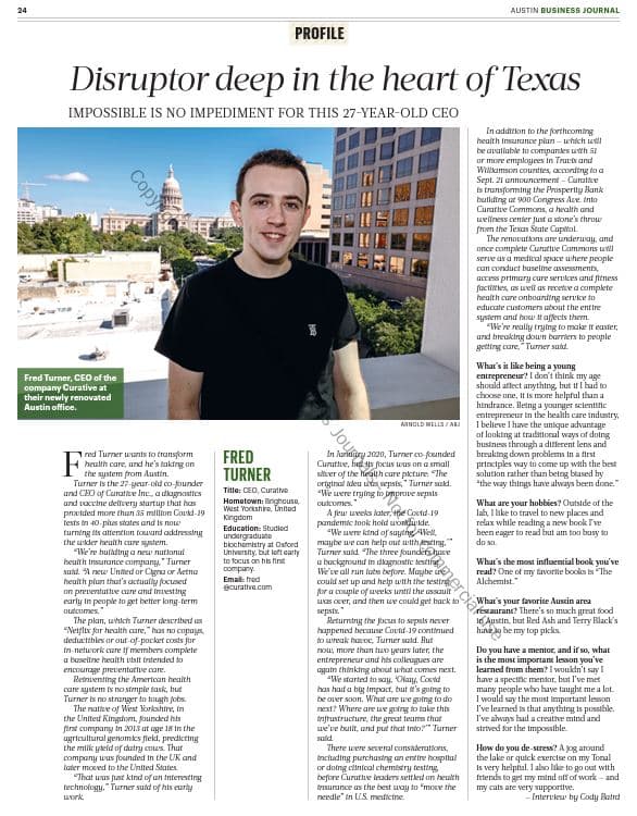 Curative CEO Fred Turner featured in the Austin Business Journal ...